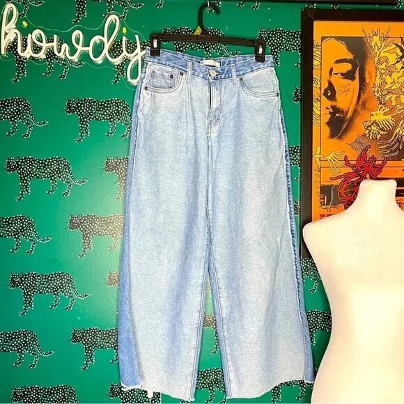 Levi 94’ Baggy Wide Leg Color Block 2 Tone Cotton Denim Jeans Size 14 Teen - Picture 1 of 10